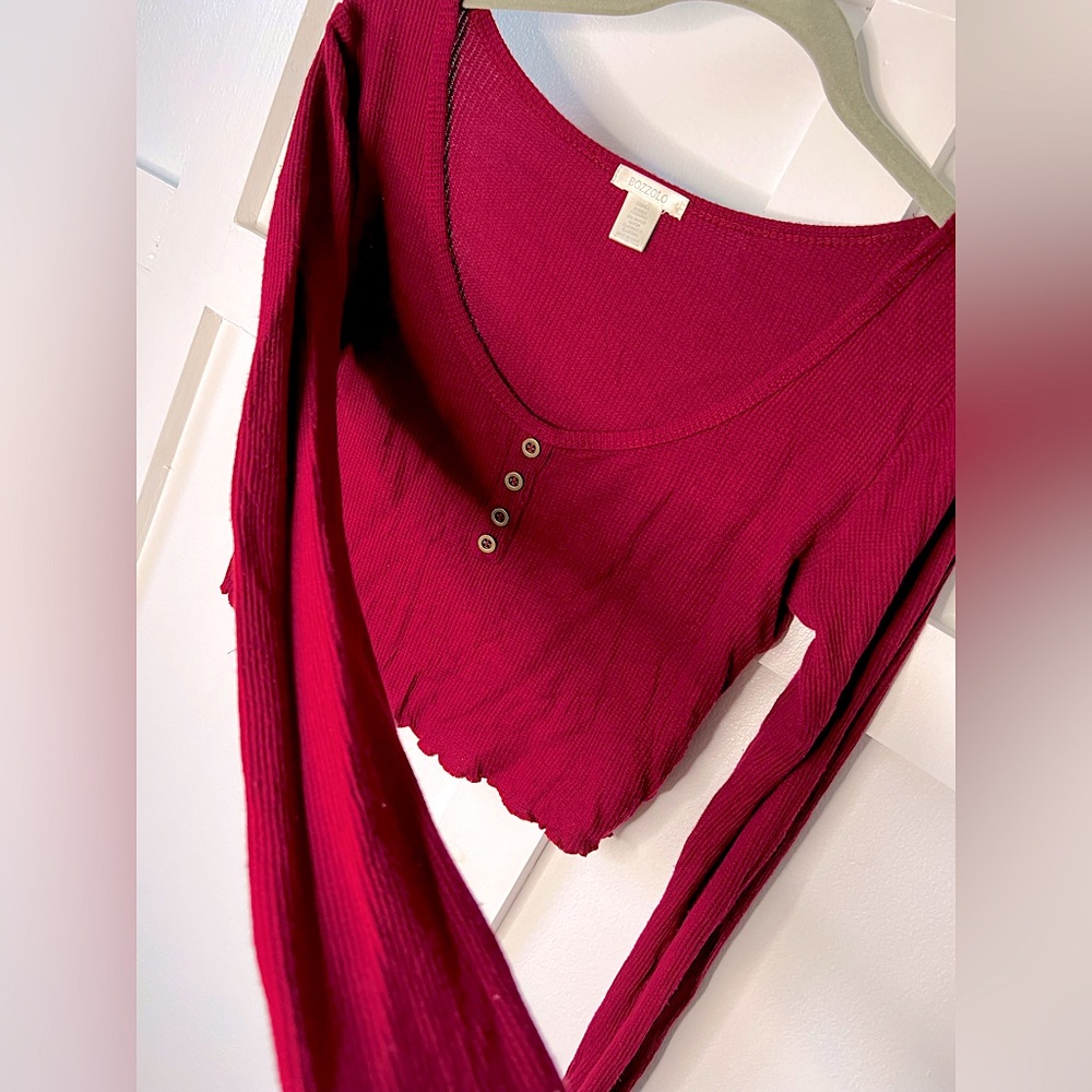 Bozzolo crop long sleeve thermal scoop neck Henley red gold women’s small